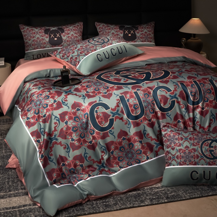 91家纺网 家纺一手货源 找家纺 花沐 2025春夏新款凉感冰丝四件套系列 冰丝绿色花朵