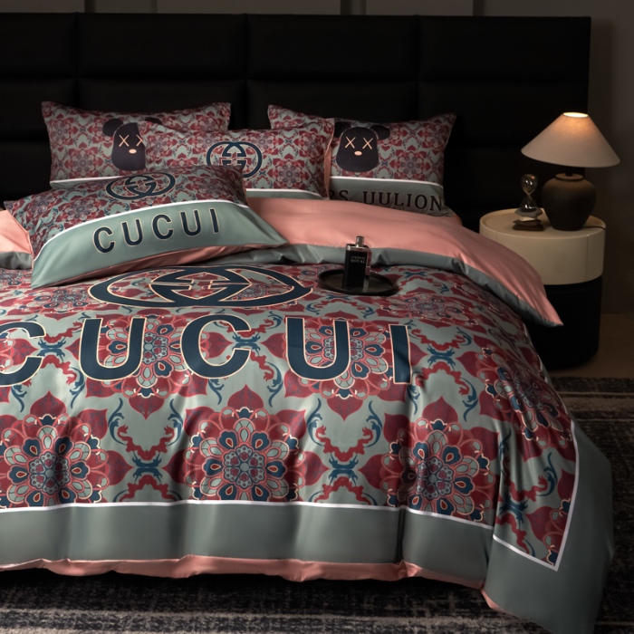 91家纺网 家纺一手货源 找家纺 花沐 2025春夏新款凉感冰丝四件套系列 冰丝绿色花朵