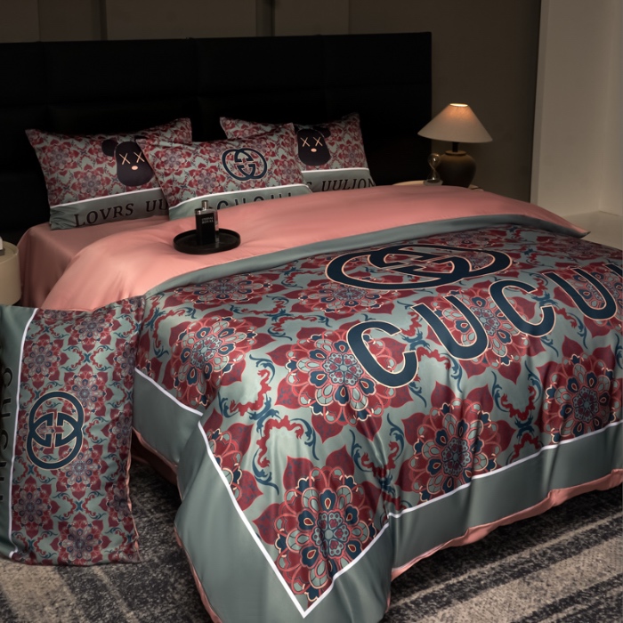 91家纺网 家纺一手货源 找家纺 花沐 2025春夏新款凉感冰丝四件套系列 冰丝绿色花朵