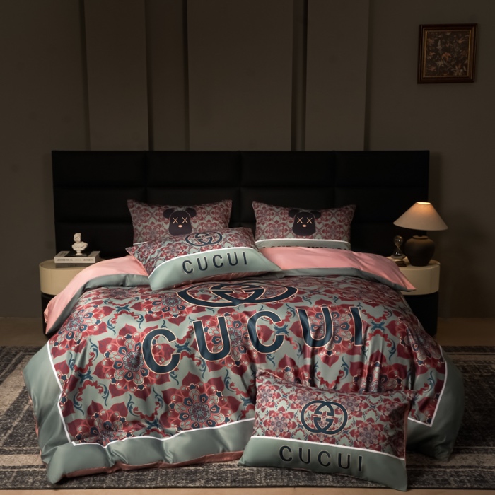 91家纺网 家纺一手货源 找家纺 花沐 2025春夏新款凉感冰丝四件套系列 冰丝绿色花朵