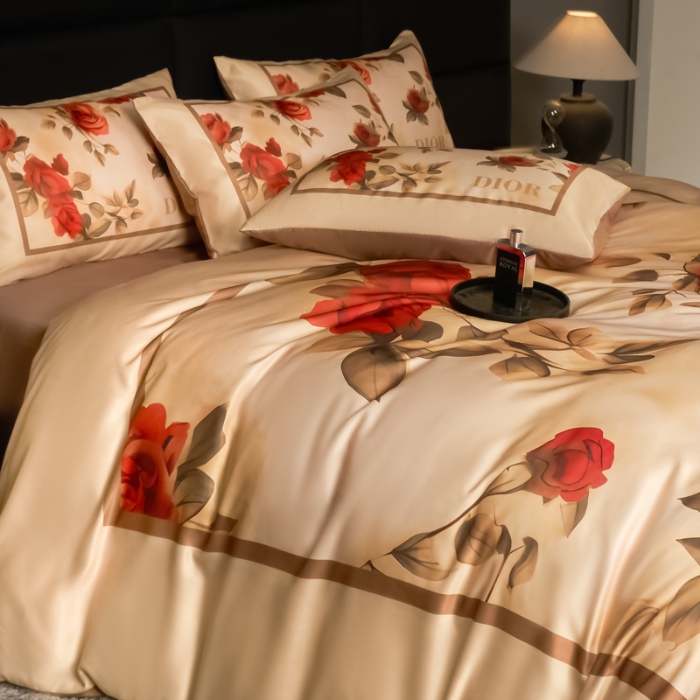 91家纺网 家纺一手货源 找家纺 花沐 2025春夏新款凉感冰丝四件套系列 冰丝奢花