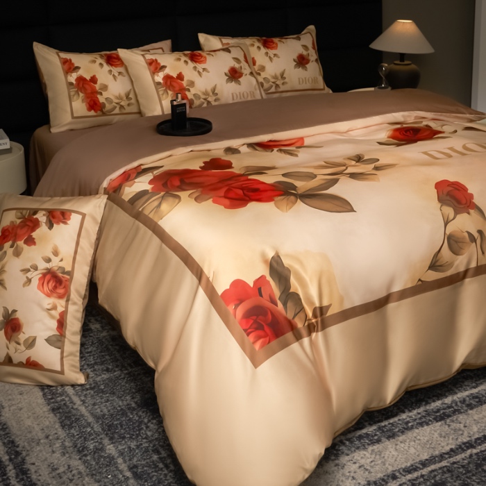 91家纺网 家纺一手货源 找家纺 花沐 2025春夏新款凉感冰丝四件套系列 冰丝奢花