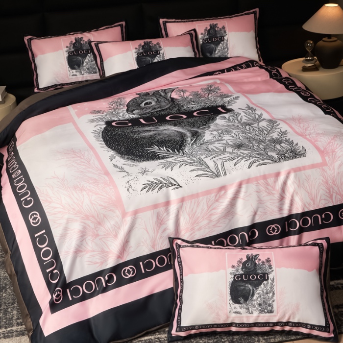 91家纺网 家纺一手货源 找家纺 花沐 2025春夏新款凉感冰丝四件套系列 冰丝熙熙兔