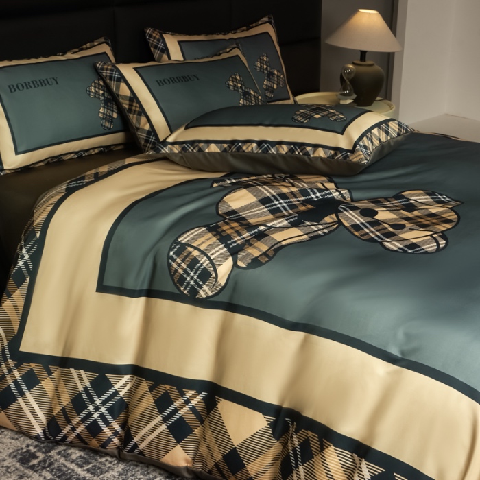 91家纺网 家纺一手货源 找家纺 花沐 2025春夏新款凉感冰丝四件套系列 冰丝英伦熊