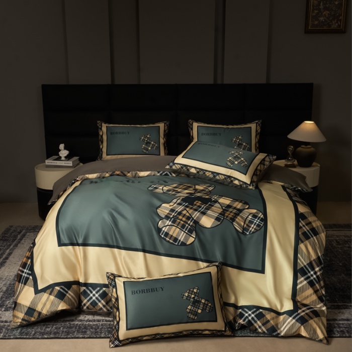 91家纺网 家纺一手货源 找家纺 花沐 2025春夏新款凉感冰丝四件套系列 冰丝英伦熊