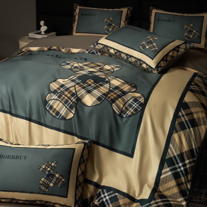 91家纺网 家纺一手货源 找家纺 花沐 2025春夏新款凉感冰丝四件套系列 冰丝英伦熊