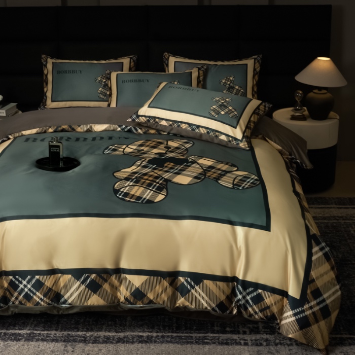 91家纺网 家纺一手货源 找家纺 花沐 2025春夏新款凉感冰丝四件套系列 冰丝英伦熊