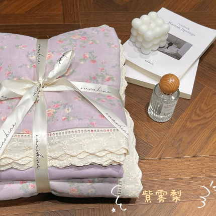 91家纺网 家纺一手货源 找家纺 （总）荣轩家居 2025新款全棉双层纱镂空花边工艺款四件套