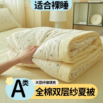 91家纺网 家纺一手货源 找家纺 （总）金鹰 2025新款A类纯棉双层纱大豆夏被四件套全棉夏凉被空调被