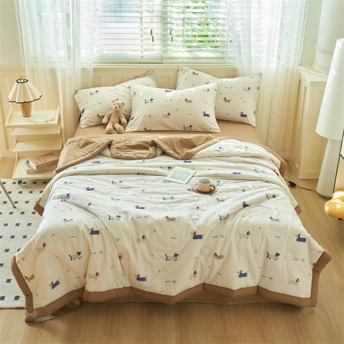 91家纺网 家纺一手货源 找家纺 （总）金鹰 2025新款A类纯棉双层纱大豆夏被四件套全棉夏凉被空调被