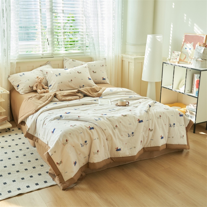 91家纺网 家纺一手货源 找家纺 （总）金鹰 2025新款A类纯棉双层纱大豆夏被四件套全棉夏凉被空调被