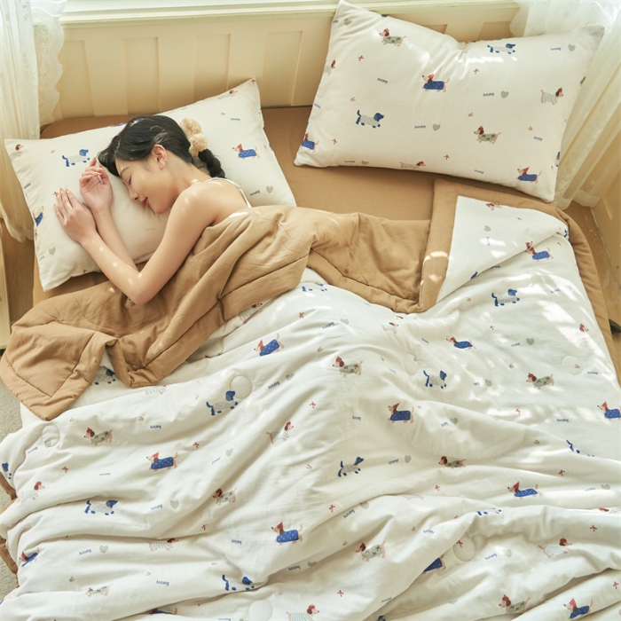 91家纺网 家纺一手货源 找家纺 （总）金鹰 2025新款A类纯棉双层纱大豆夏被四件套全棉夏凉被空调被