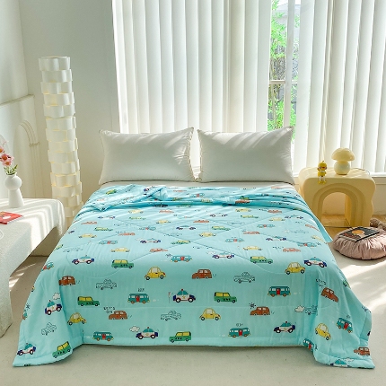 91家纺网 家纺一手货源 找家纺 天瑜 2024新款棉绸苏香绸舒香绸夏被人造棉夏凉被 小汽车蓝