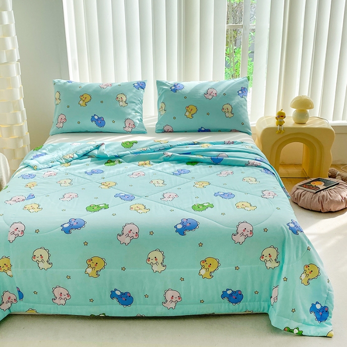 91家纺网 家纺一手货源 找家纺 天瑜 2024新款棉绸苏香绸舒香绸夏被人造棉夏凉被 恐龙宝贝蓝