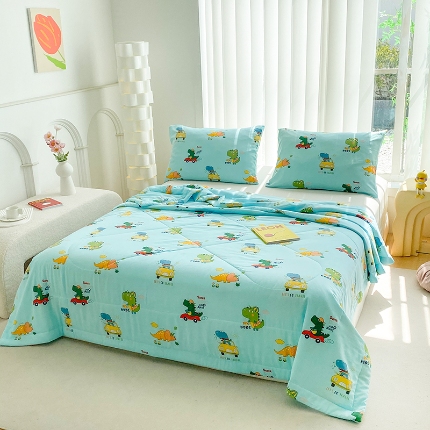 天瑜 2024新款棉绸苏香绸舒香绸夏被人造棉夏凉被 汽车恐龙蓝