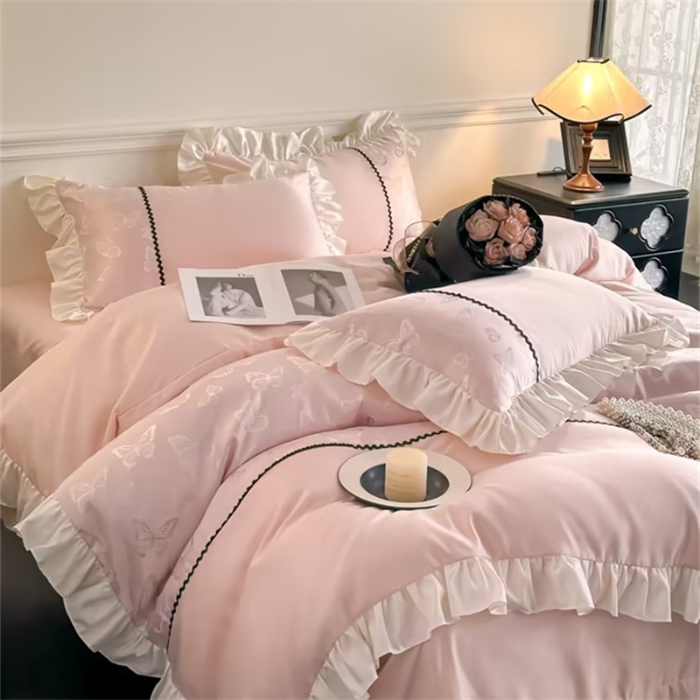 91家纺网 家纺一手货源 找家纺 （总）米彩家纺 2025新款A类水洗真丝亮光浮雕花边四件套