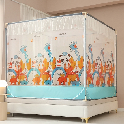 91家纺网 家纺一手货源 找家纺 （总）帐纱印花三开门防摔床笠儿童卧室专用卡通可爱床笠