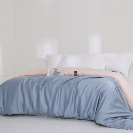 91家纺网 家纺一手货源 找家纺 （总）2025新款兰精天丝四件套纯色双拼被罩床单四季通用床品套件