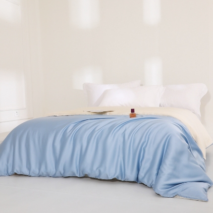 91家纺网 家纺一手货源 找家纺 （总）2025新款兰精天丝四件套纯色双拼被罩床单四季通用床品套件