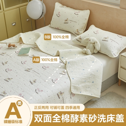91家纺网 家纺一手货源 找家纺 （总）舒居家纺 2025新款双面全棉酵素砂洗床盖（ 风格一）