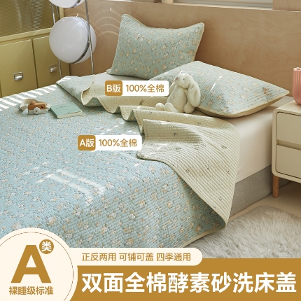 91家纺网 家纺一手货源 找家纺 （总）舒居家纺 2025新款双面全棉酵素砂洗床盖（ 风格一）