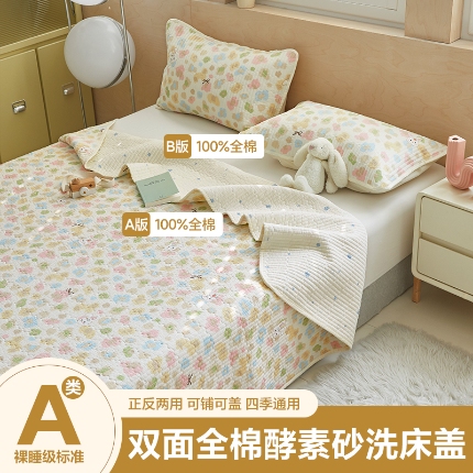 91家纺网 家纺一手货源 找家纺 （总）舒居家纺 2025新款双面全棉酵素砂洗床盖（ 风格一）