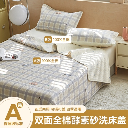 91家纺网 家纺一手货源 找家纺 （总）舒居家纺 2025新款双面全棉酵素砂洗床盖（ 风格一）