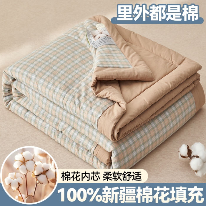 91家纺网 家纺一手货源 找家纺 恬思语家纺 2025新款全棉色织水洗棉棉花夏被  瑞吉斯 绿