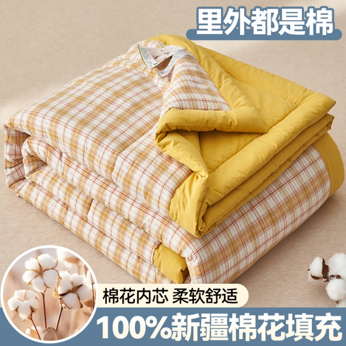 91家纺网 家纺一手货源 找家纺 恬思语家纺 2025新款全棉色织水洗棉棉花夏被  棉芷 黄