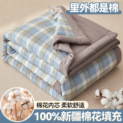 91家纺网 家纺一手货源 找家纺 恬思语家纺 2025新款全棉色织水洗棉棉花夏被  简兮 兰