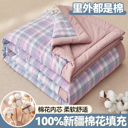 91家纺网 家纺一手货源 找家纺 恬思语家纺 2025新款全棉色织水洗棉棉花夏被  浮光之梦 紫