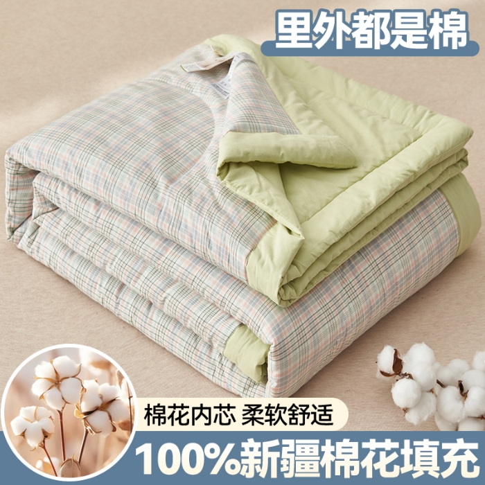 91家纺网 家纺一手货源 找家纺 恬思语家纺 2025新款全棉色织水洗棉棉花夏被  丛草集 粉