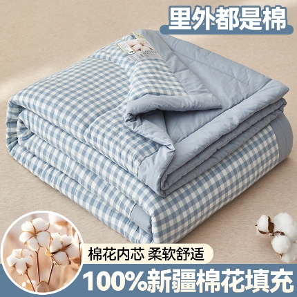 91家纺网 家纺一手货源 找家纺 恬思语家纺 2025新款全棉色织水洗棉棉花夏被  浅兰小格