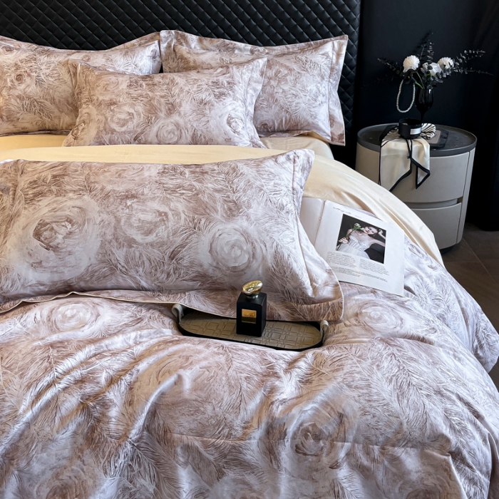 91家纺网 家纺一手货源 找家纺 （总）（控价）2025新款 专版花型 高克重A类 全棉长绒棉数码印花四件套-秘密花园