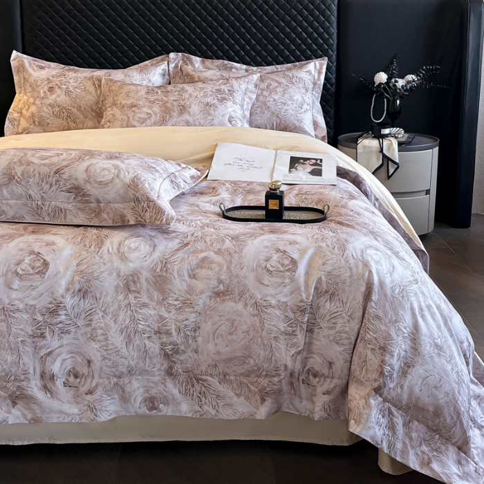 91家纺网 家纺一手货源 找家纺 （总）（控价）2025新款 专版花型 高克重A类 全棉长绒棉数码印花四件套-秘密花园