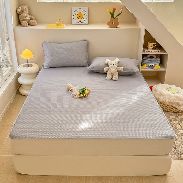 91家纺网 家纺一手货源 找家纺 阿亮家居 2025新款凉席凉豆豆单包边可水席单凉席三件套冰豆豆席 小米粒绅士灰床席款