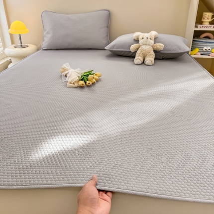 阿亮家居 2025新款凉席凉豆豆单包边可水席单凉席三件套冰豆豆席 小米粒绅士灰床席款