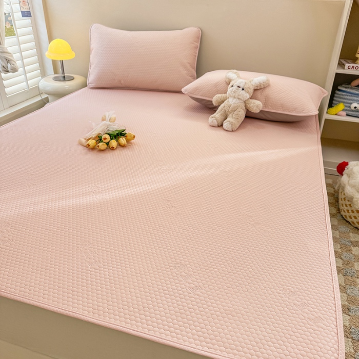 91家纺网 家纺一手货源 找家纺 阿亮家居 2025新款凉席凉豆豆单包边可水席单凉席三件套冰豆豆席 小米粒樱花粉床席款