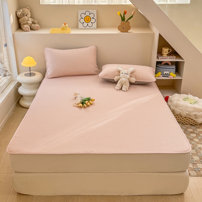 91家纺网 家纺一手货源 找家纺 阿亮家居 2025新款凉席凉豆豆单包边可水席单凉席三件套冰豆豆席 小米粒樱花粉床席款