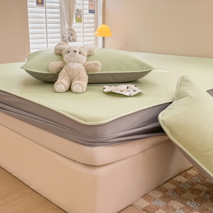 91家纺网 家纺一手货源 找家纺 阿亮家居 2025新款凉席凉豆豆单包边可水席单凉席三件套冰豆豆席 小米粒清新绿床笠款