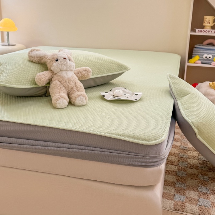 91家纺网 家纺一手货源 找家纺 阿亮家居 2025新款凉席凉豆豆单包边可水席单凉席三件套冰豆豆席 小米粒清新绿床笠款