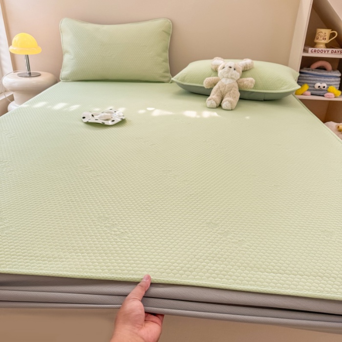 91家纺网 家纺一手货源 找家纺 阿亮家居 2025新款凉席凉豆豆单包边可水席单凉席三件套冰豆豆席 小米粒清新绿床笠款