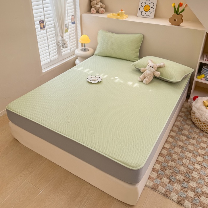 91家纺网 家纺一手货源 找家纺 阿亮家居 2025新款凉席凉豆豆单包边可水席单凉席三件套冰豆豆席 小米粒清新绿床笠款