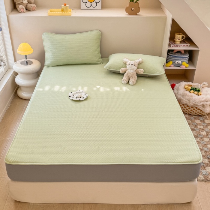 91家纺网 家纺一手货源 找家纺 阿亮家居 2025新款凉席凉豆豆单包边可水席单凉席三件套冰豆豆席 小米粒清新绿床笠款