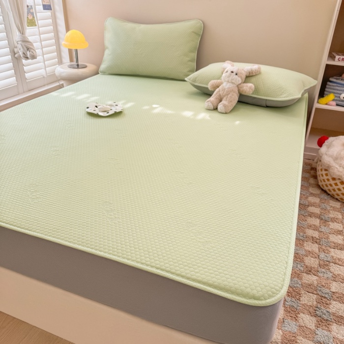 91家纺网 家纺一手货源 找家纺 阿亮家居 2025新款凉席凉豆豆单包边可水席单凉席三件套冰豆豆席 小米粒清新绿床笠款