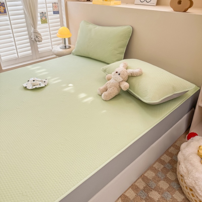 91家纺网 家纺一手货源 找家纺 阿亮家居 2025新款凉席凉豆豆单包边可水席单凉席三件套冰豆豆席 小米粒清新绿床笠款