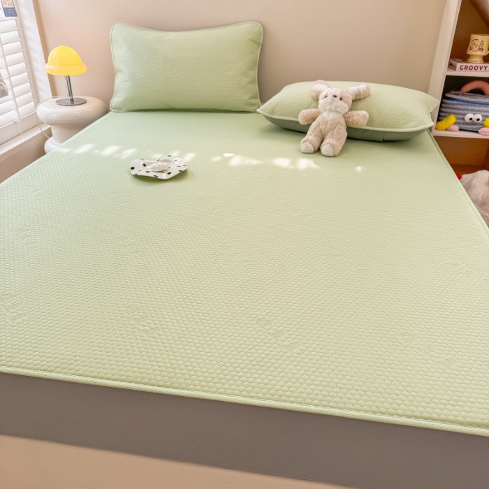 91家纺网 家纺一手货源 找家纺 阿亮家居 2025新款凉席凉豆豆单包边可水席单凉席三件套冰豆豆席 小米粒清新绿床笠款