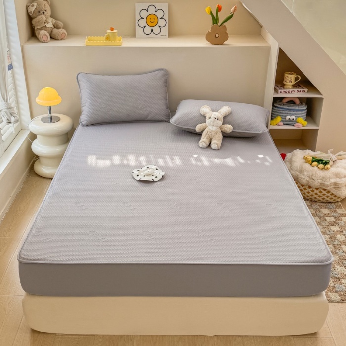 91家纺网 家纺一手货源 找家纺 阿亮家居 2025新款凉席凉豆豆单包边可水席单凉席三件套冰豆豆席 小米粒高级灰床笠款