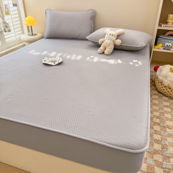 91家纺网 家纺一手货源 找家纺 阿亮家居 2025新款凉席凉豆豆单包边可水席单凉席三件套冰豆豆席 小米粒高级灰床笠款