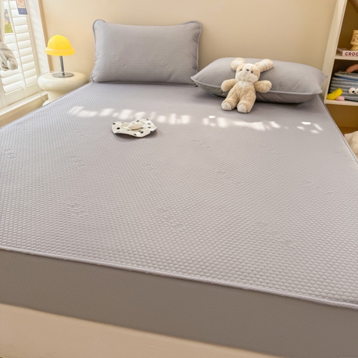 91家纺网 家纺一手货源 找家纺 阿亮家居 2025新款凉席凉豆豆单包边可水席单凉席三件套冰豆豆席 小米粒高级灰床笠款